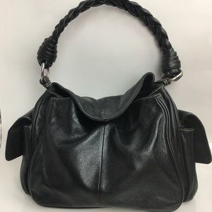 Ralph Lauren Black Leather Hobo Bag Braided Strap
